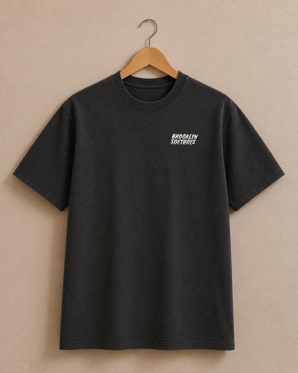 Brooklyn SoftBoys Faded Black Embroidered tee, front view